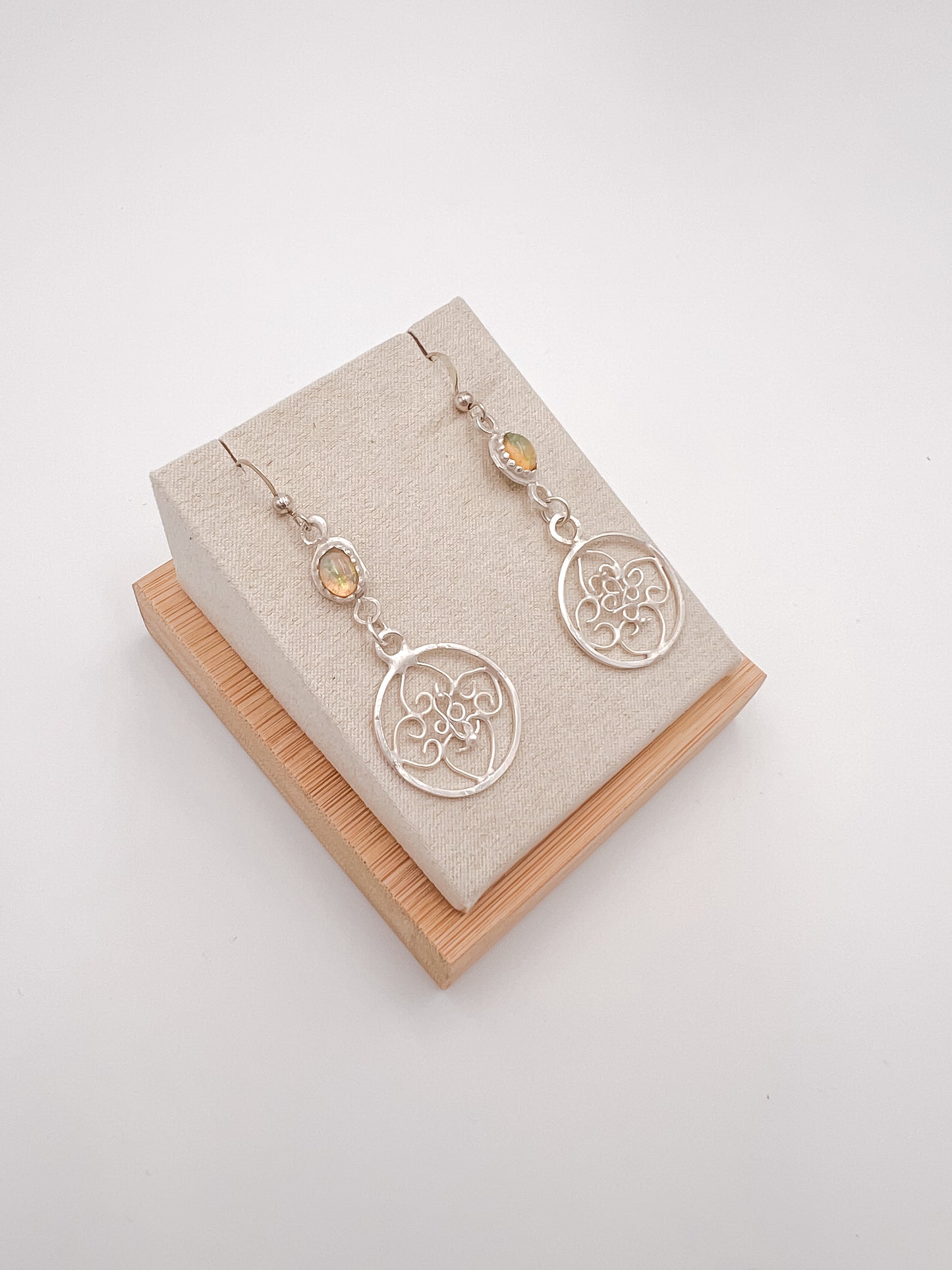 Opal In Silver Filigree Earrings