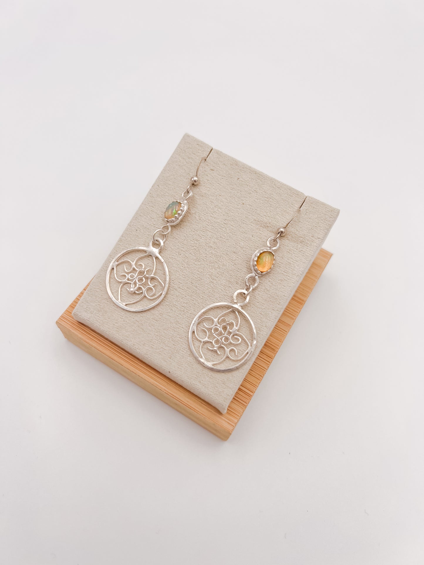 Opal In Silver Filigree Earrings