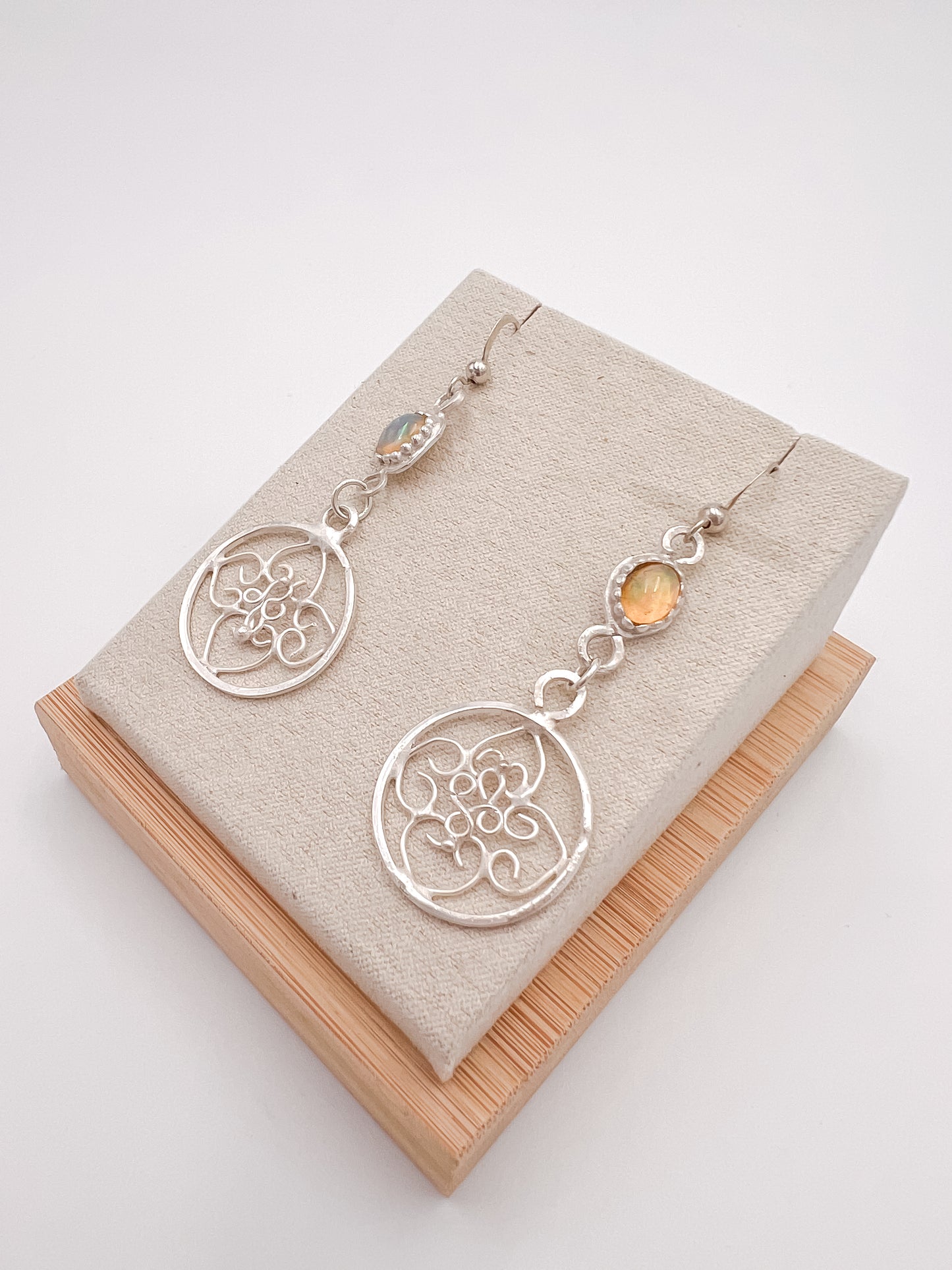 Opal In Silver Filigree Earrings