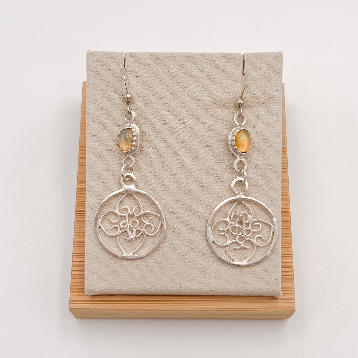 Opal In Silver Filigree Earrings