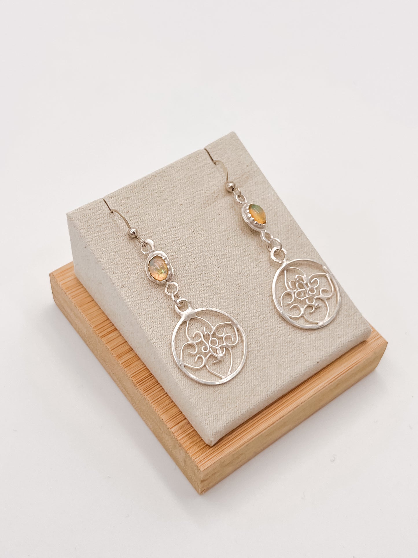 Opal In Silver Filigree Earrings