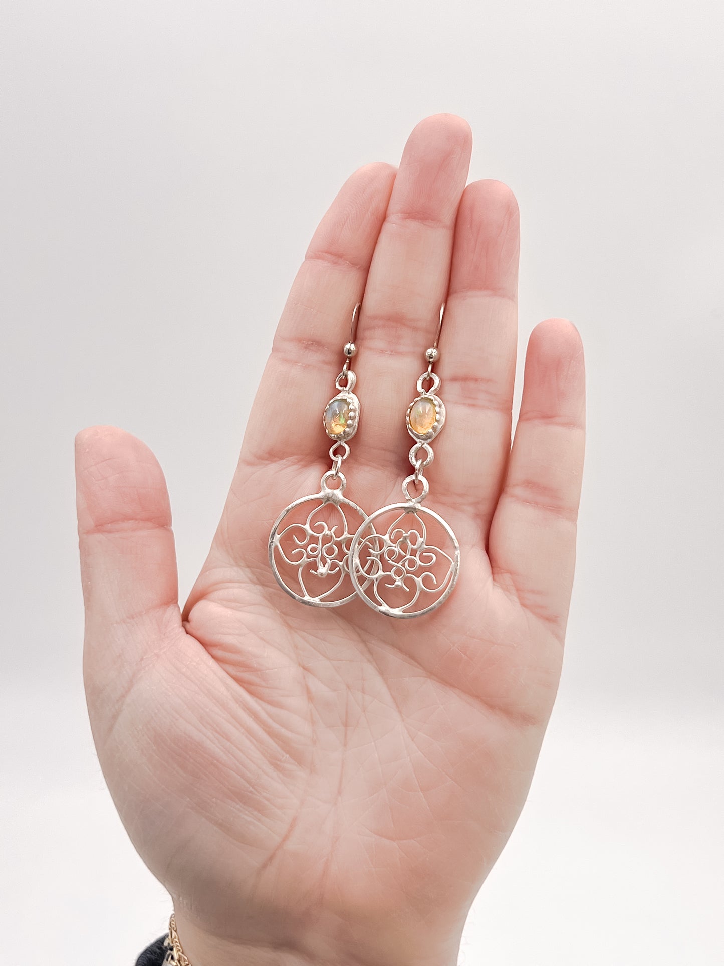 Opal In Silver Filigree Earrings