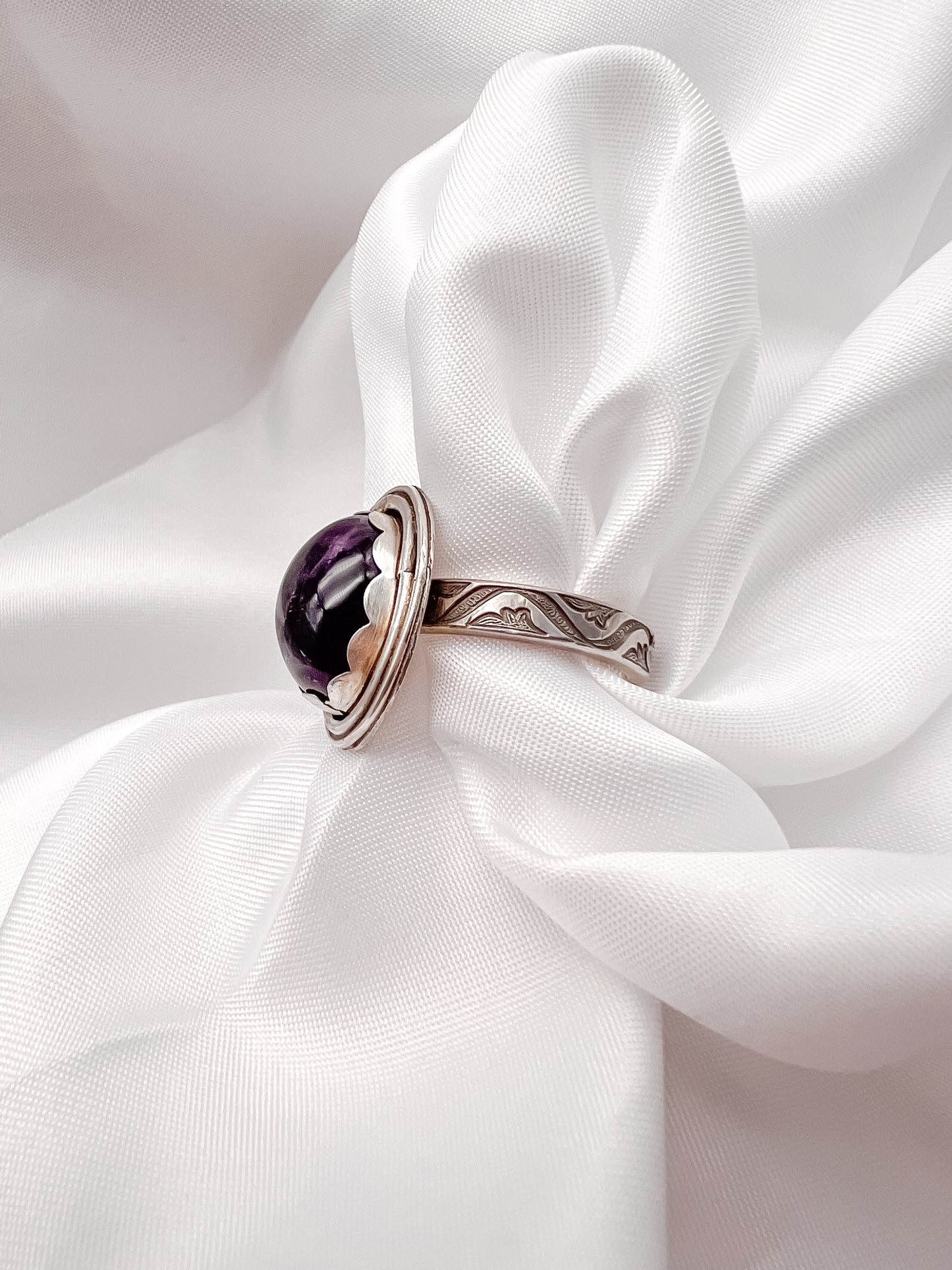 Victorian Style Amethyst in Sterling - Size 9