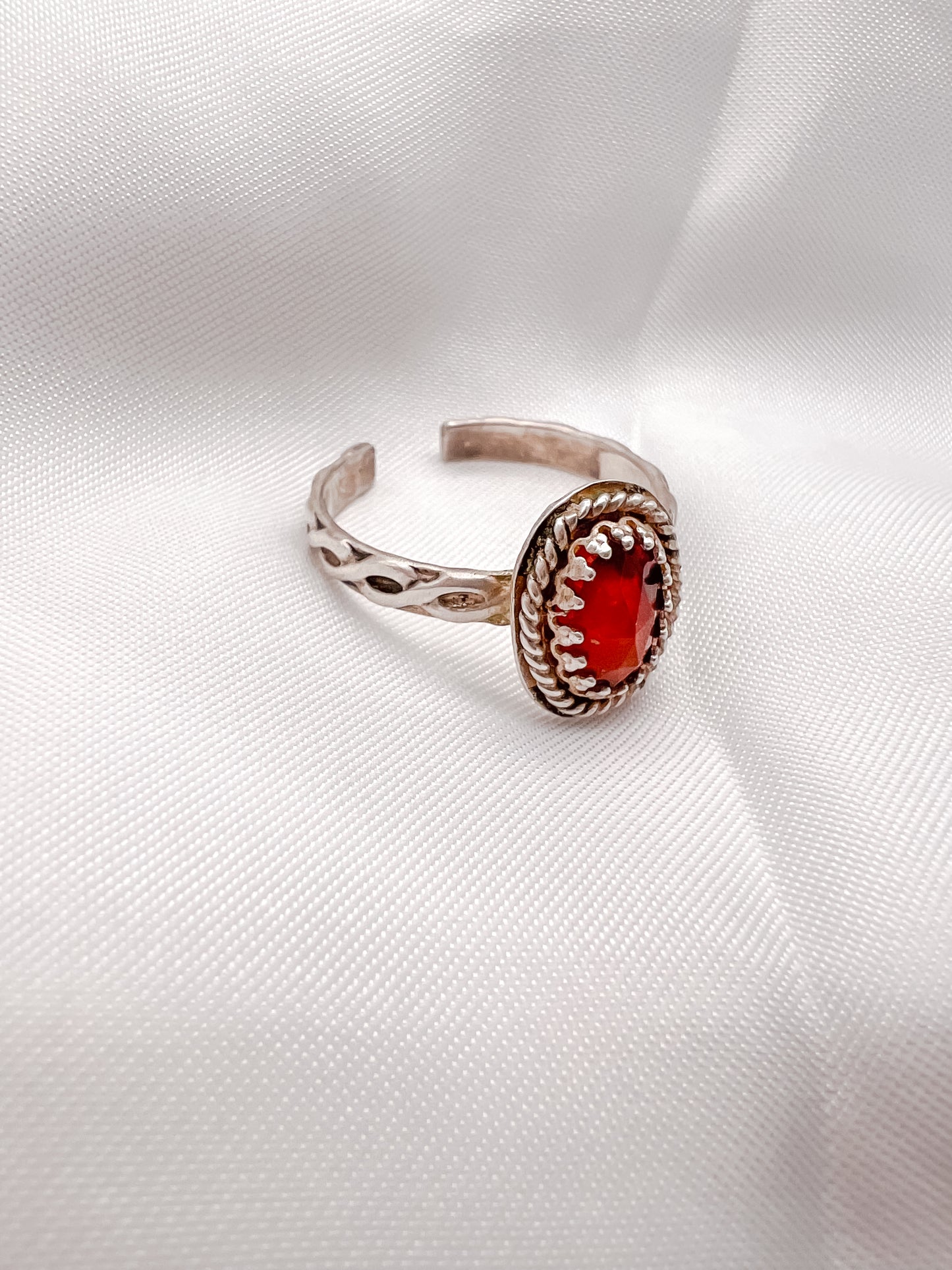 Red Opal in Sterling- Size 8/ Semi Adjustable