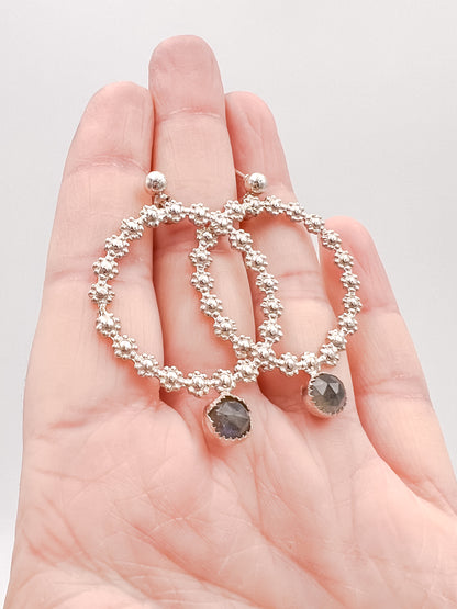 Daisy & Labradorite Sterling Silver Hoops