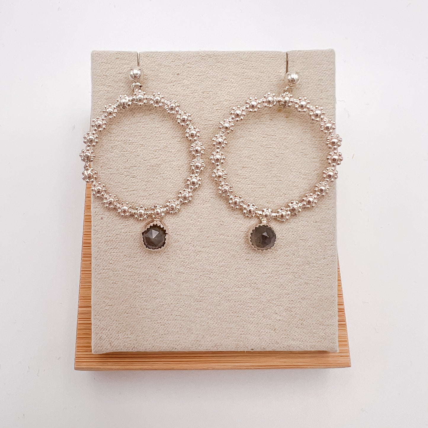 Daisy & Labradorite Sterling Silver Hoops