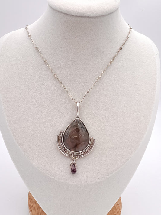 Labradorite & Garnet in Sterling - Pendant