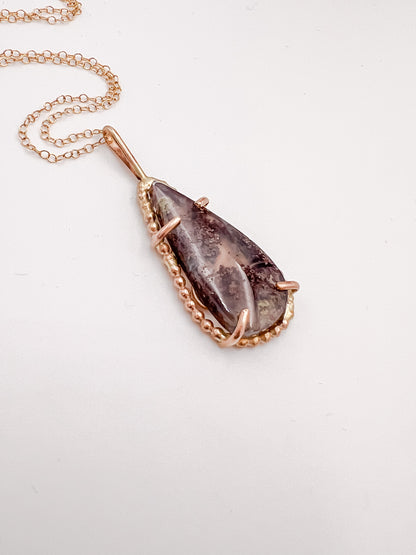 Moss Agate Filigree Pendant in 14K GF