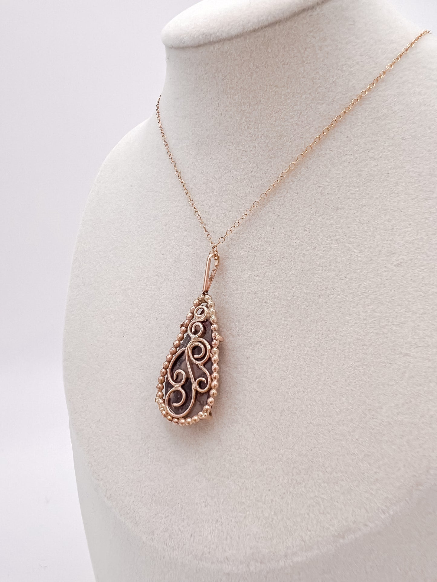 Moss Agate Filigree Pendant in 14K GF