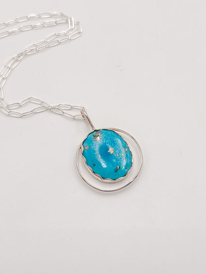 Deco Persian Turquoise Silver Pendant