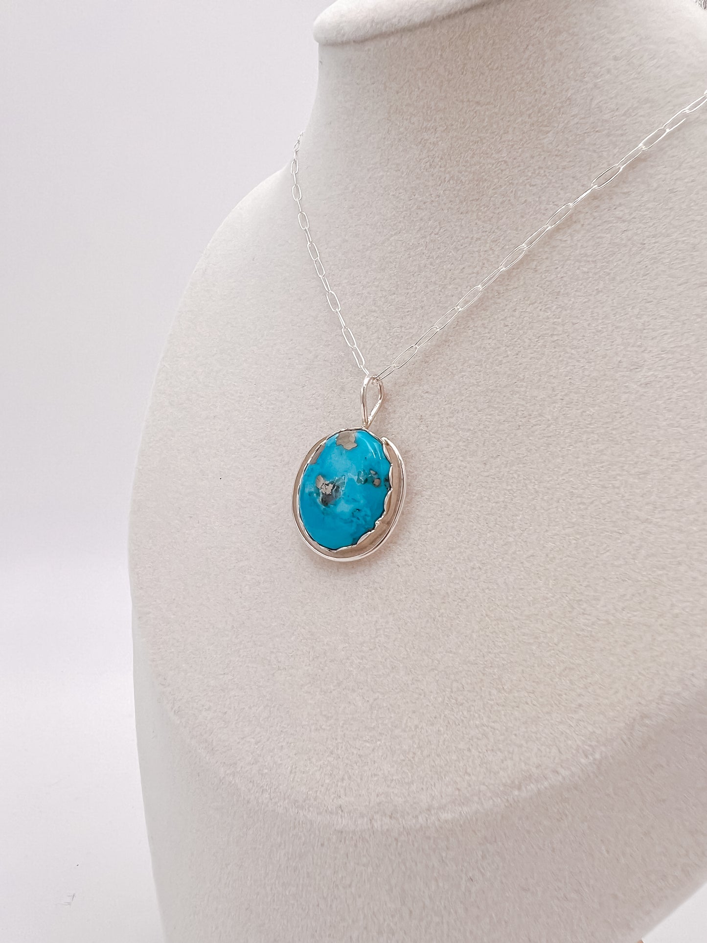 Deco Persian Turquoise Silver Pendant