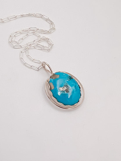 Deco Persian Turquoise Silver Pendant