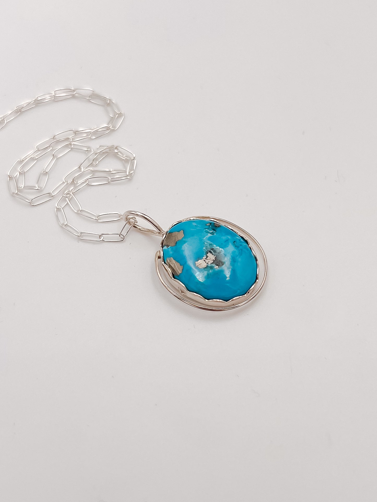 Deco Persian Turquoise Silver Pendant