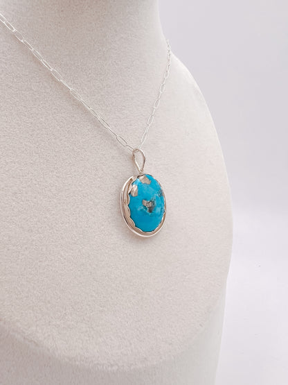 Deco Persian Turquoise Silver Pendant